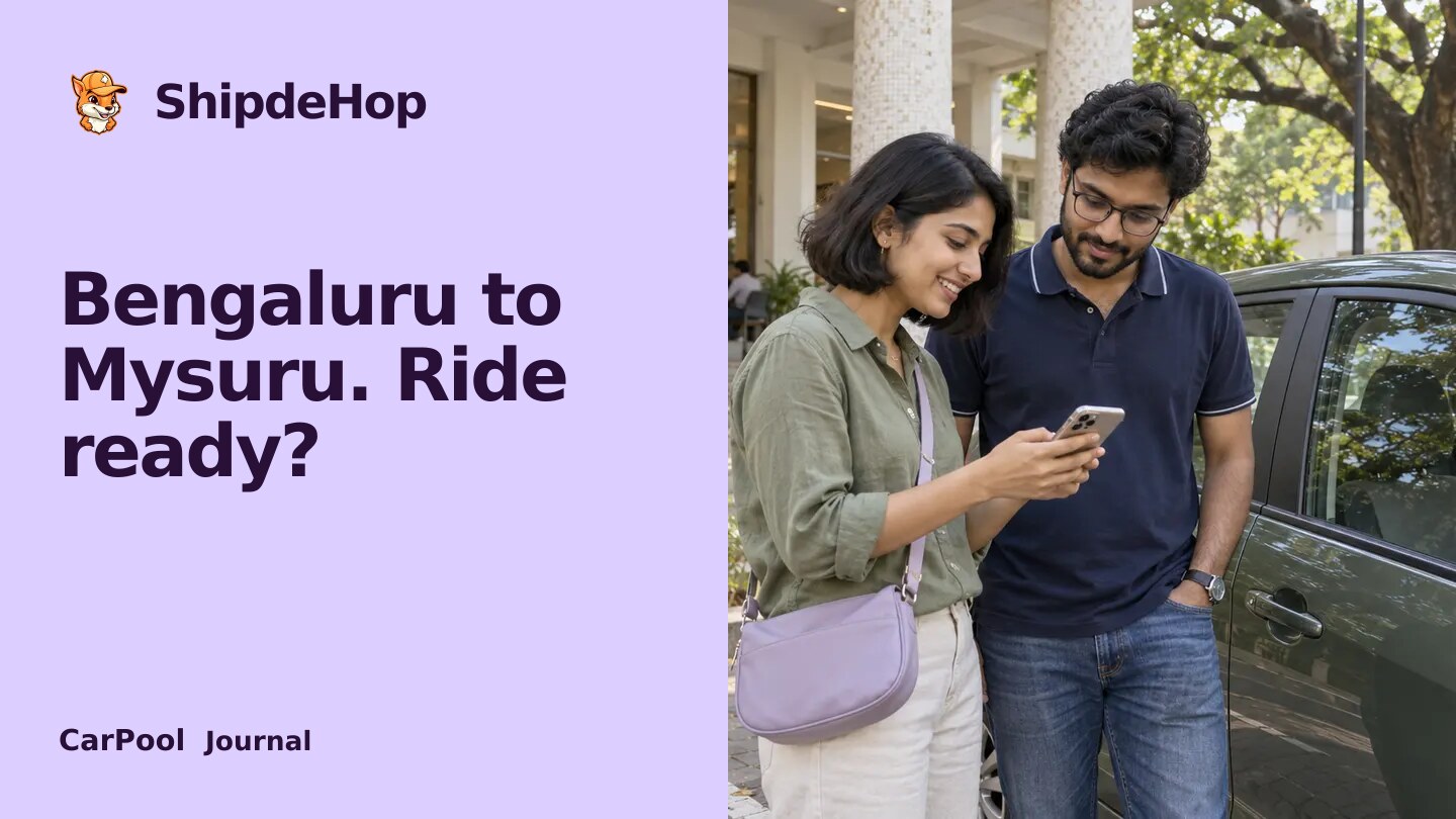 Bangalore to Mysore carpool: choose a ride that fits both ends. Travellers confirm a route beside a closed hatchback in a public library forecourt