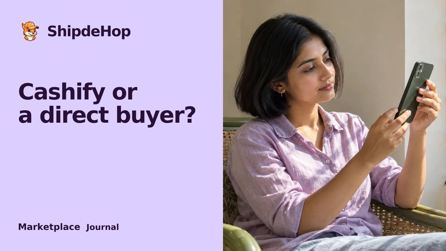 Cashify or a direct buyer: where should you sell your old phone?. A seller examines her old smartphone beside a window before choosing a resale route
